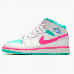 555112-102 Jordan 1 Mid White Pink Green Soar Jordan Scarpe Donna