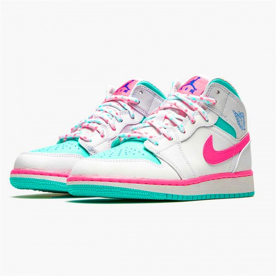 555112-102 Jordan 1 Mid White Pink Green Soar Jordan Scarpe Donna