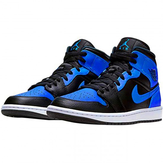 554724-077 Jordan 1 Mid Hyper Royal Tumbled Leather Jordan Scarpe Donna/Uomo