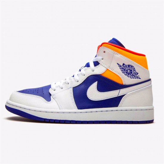 554724-131 Jordan 1 Mid Royal Blue Laser Orange Jordan Scarpe Donna/Uomo