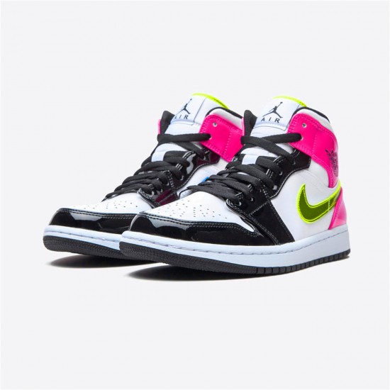 CZ9834-100 Jordan 1 Mid White Black Cyber Pink Jordan Scarpe Donna/Uomo