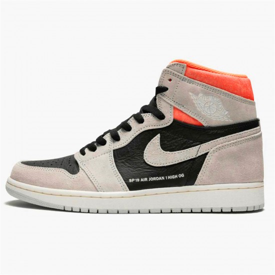 555088-018 Jordan 1 Retro High Neutral Grey Hyper Crimson Jordan Scarpe Donna/Uomo