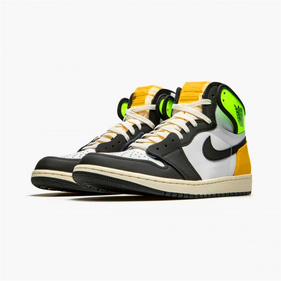 555088-118 Jordan 1 Retro High White Black Volt University Gold Jordan Scarpe Donna/Uomo