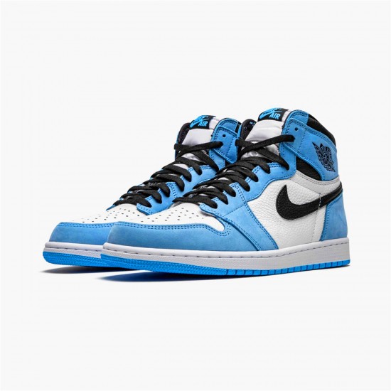 555088-134 Jordan 1 Retro High White University Blue Black Jordan Scarpe Donna/Uomo